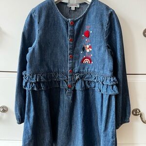 Catimini Blue Denim Dress with Red Accents Snap Closure 3
